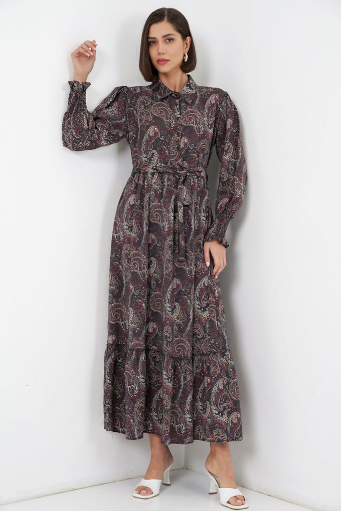 Paisley Geknoopt Midi Hemdjurk
