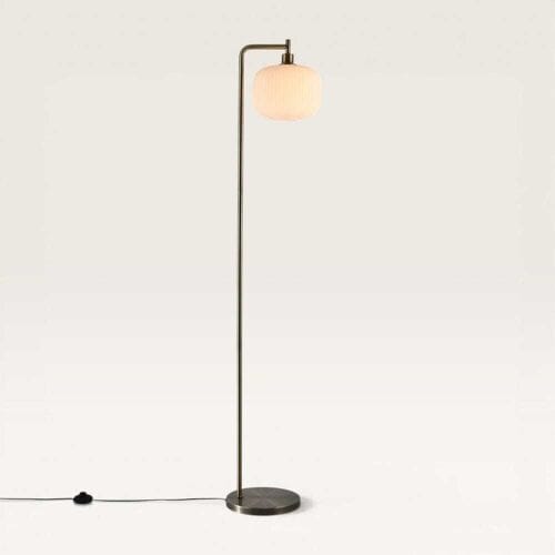 Lusenz - Virello - Staande lamp Messing 170 cm - Modern Industrieel design - Woonkamer lamp - E27 fitting - Witte glazen kap - Met voetschakelaar