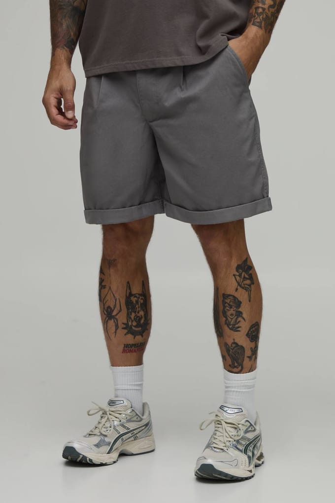 Ontspannen Short Met Middellange Pijp En Omgeslagen Zoom | Slate | Size Small