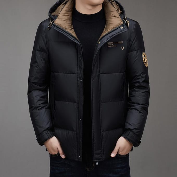 Nieuwe Donsjas met Capuchon en Afneembare Capuchon, Warme Herenjas L black