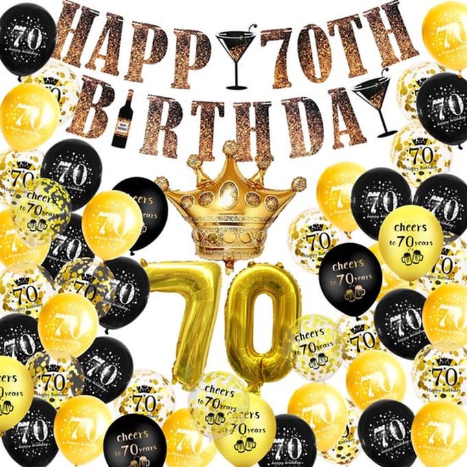 FeestmetJoep® 70 jaar verjaardag versiering & ballonnen - Goud & Zwart