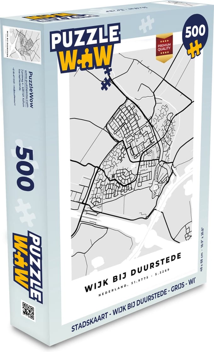 Puzzel Stadskaart - Wijk bij Duurstede - Grijs - Wit - Legpuzzel - Puzzel 500 stukjes - Plattegrond