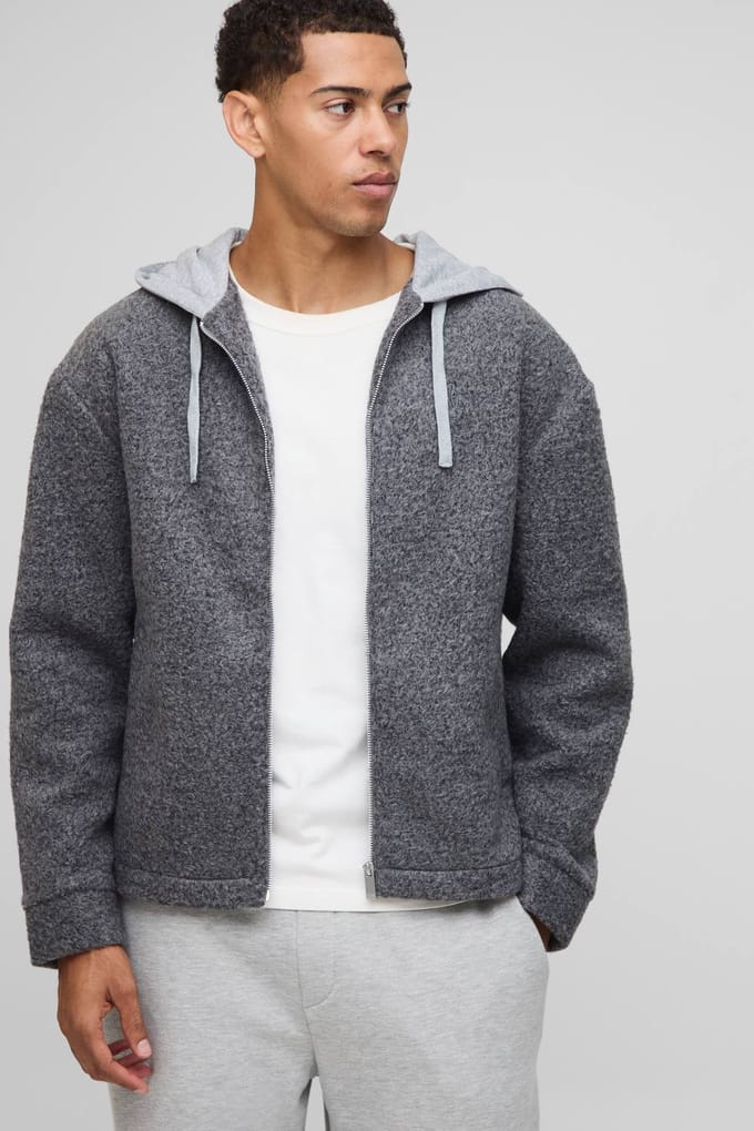 Oversized Hooded Brushed Overshirt | Dark Grey | Size Medium