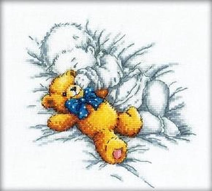 Borduurpakket Good night Baby with Teddy Bear om te borduren