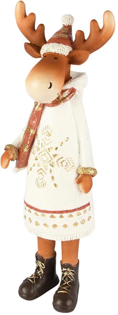 Dekoratief | Rendier staand m/kerstmuts, wit, resina, 10x10x33cm | A255205