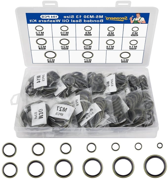 Set van 194 Hydraulische O-Ringen met Rubber Lip, Assortiment van 13 Maten, Geschikt voor Oliedrainplug en Afsluitringen, Diameter 5-30 mm
