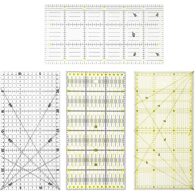 4 Stuks Naaien Quilten Liniaal Tekenen Stiksels DIY Knutselen Schaal Meetinstrument 15x30cm Met Rasterlijn gray