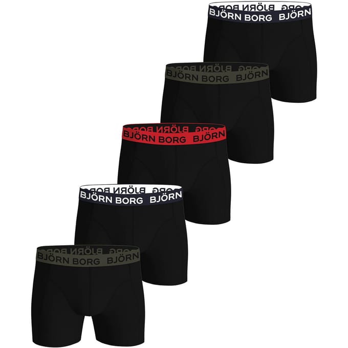 Björn Borg Cotton Stretch Boxershort Heren Rood/Zwart/Groen - 5 stuks - Heren onderbroeken - Boxer - Maat M