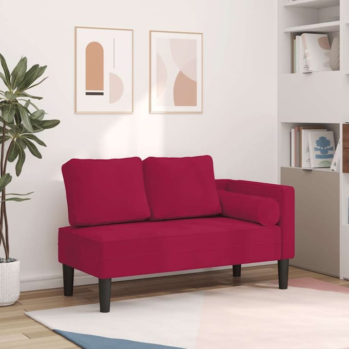 vidaXL - Chaise - longue - met - kussens - fluweel - wijnrood