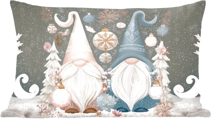 Sierkussens - Kussentjes Woonkamer - 60x40 cm - Kerst - Gnomen - Pastel