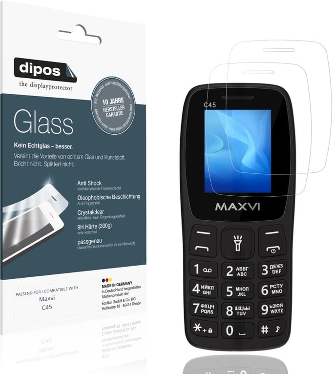 dipos – 2x Pantserfolie geschikt voor Maxvi C45 | 9H Screenprotector
