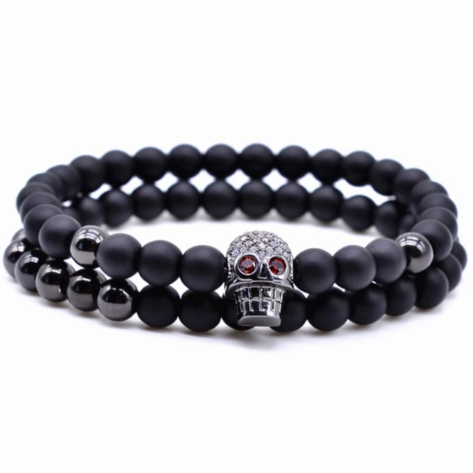 Memphis kralen armband  Agaat Skull Black