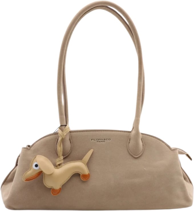 Flora&Co - FIONA - suède look - hobotas/dames handtas - teckel charm - beige