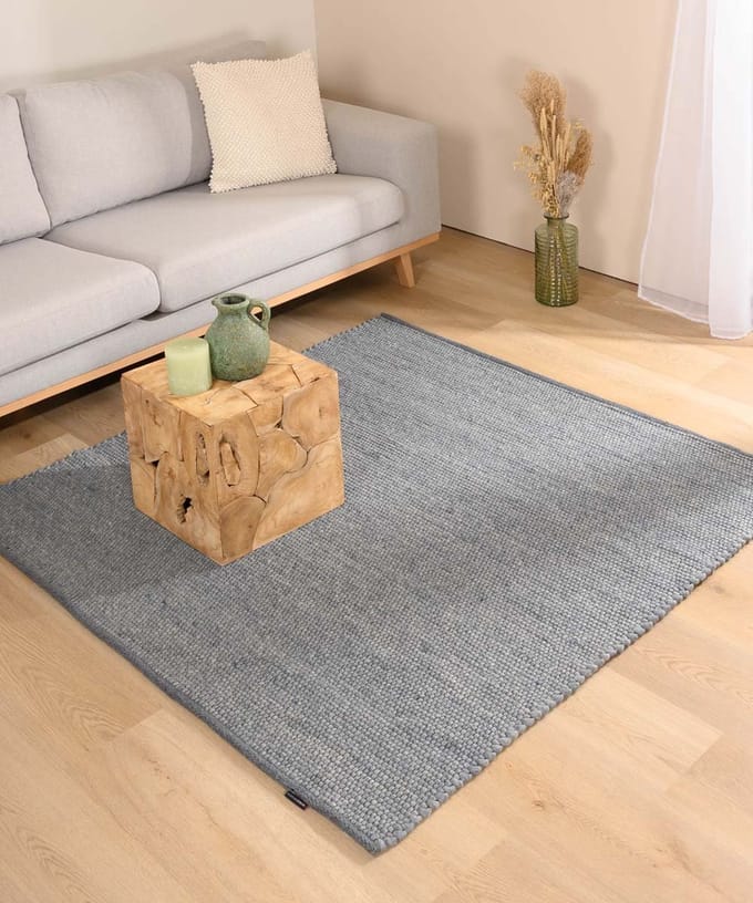 Wollen vloerkleed vierkant - Lett staalblauw 200x200