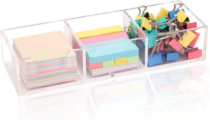 Acryl Sticky Note Houder - Memo Dispenser Organizer - Bureau Organisatie - 3 Compartimenten - 30x10x6cm - Transparant