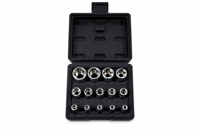 Mahn E-Torx doppenset - E4–E24 1/2", 3/8" & 1/4" 14-delige Torx Steeksleutel/Doppenset