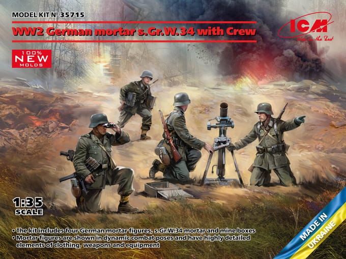 ICM Modelbouwpakket Militaire voertuigen - 35715 WW2 German mortar GrW 34 with Crew Plastic - 1:35 - Modelbouw