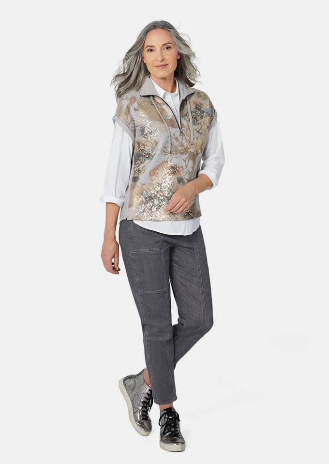 Sweatshirt met korte mouwen - grijs / gedess. - Gr. 24 van Goldner Fashion