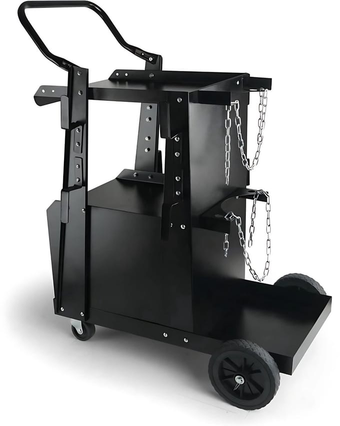 Lastafel 2 schappen - Laswagen - Laskar - Voor lasapparaten - Lastrolley - met 2 gasfleshouders - max 120kg