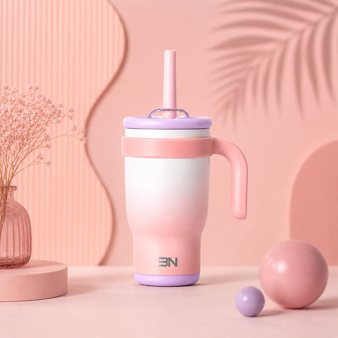 Thermobeker Kind met Rietje – Lekvrij – Dubbelwandige Drinkfles – Warm & Koud – Met Handvat