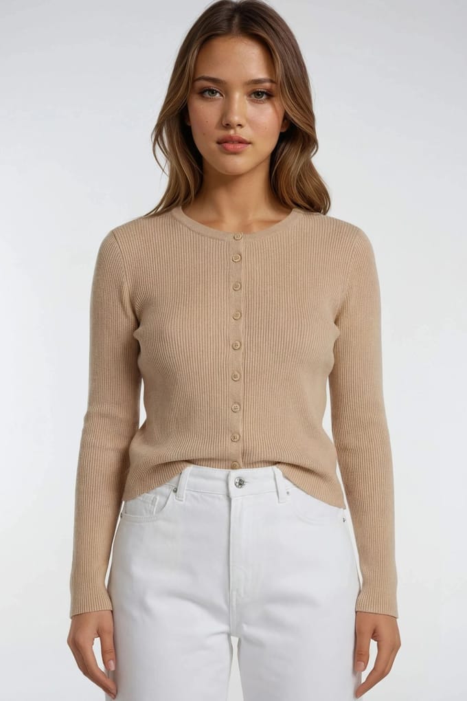 Geknopfde Slim Fit Geribbeld Brei Vest