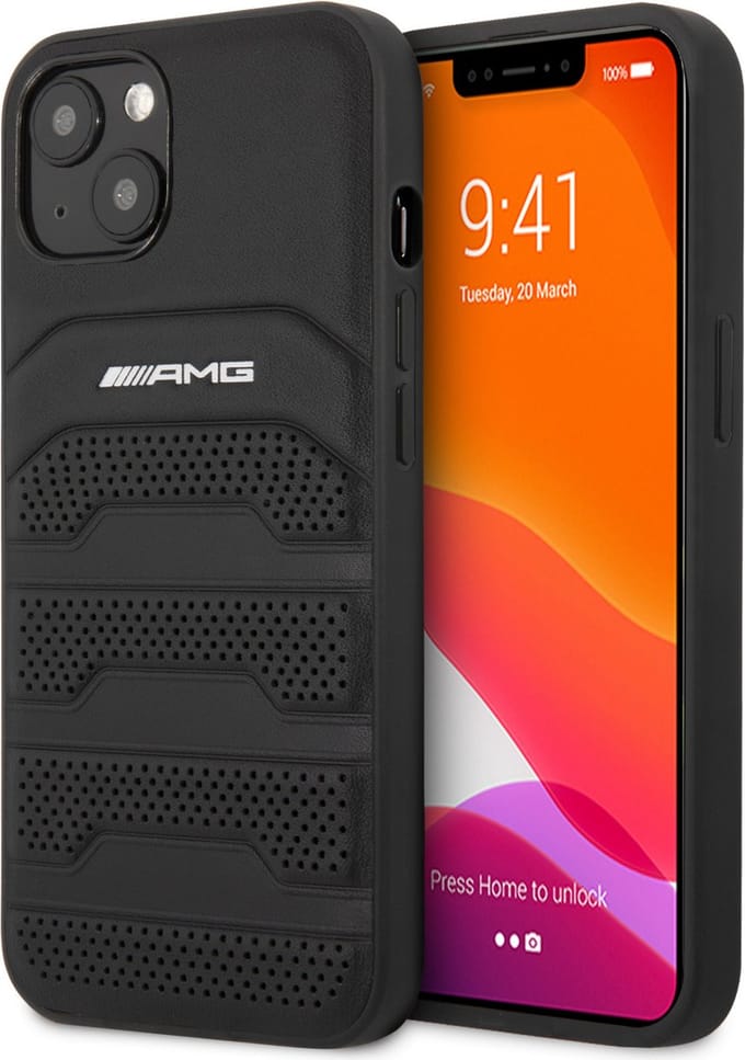 Mercedes AMG Leather Debossed Lines Case for iPhone 13 mini - Black