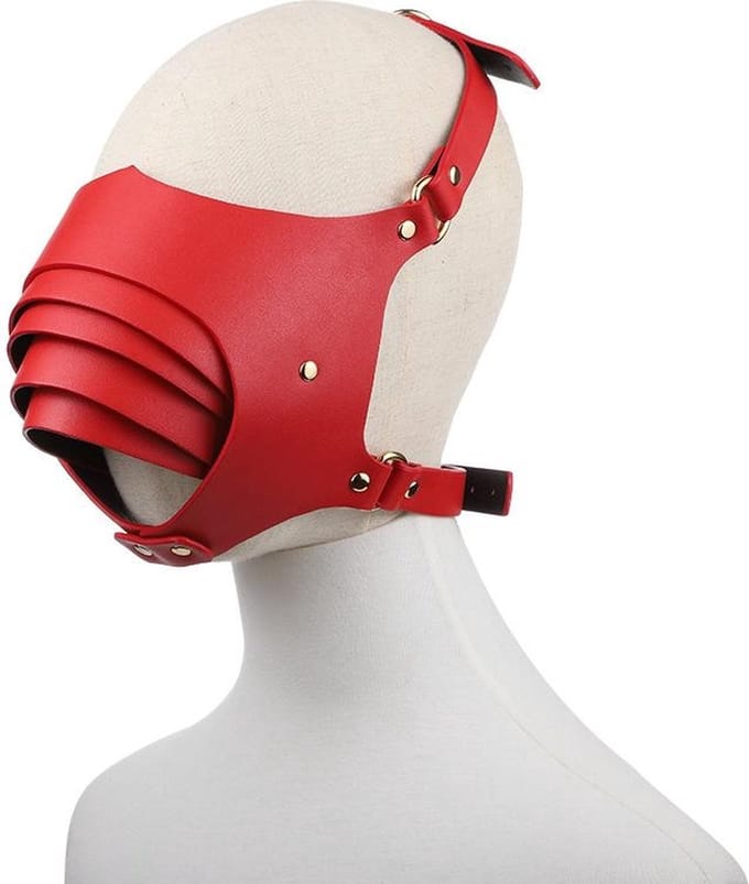 PU leren masker met mond opening - rood