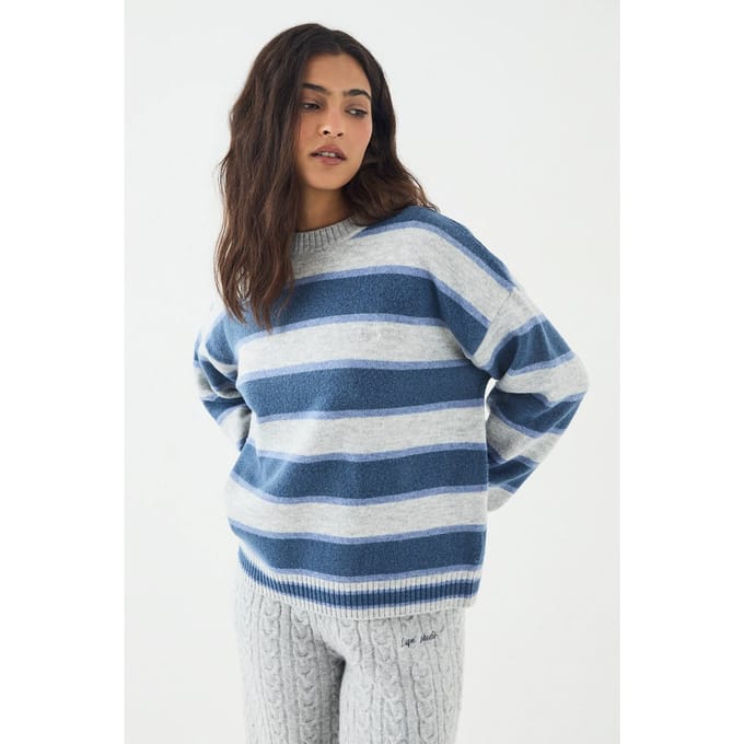 Dames DSGN Studio Gestreepte Gebreide Trui | Charcoal | Maat: Large