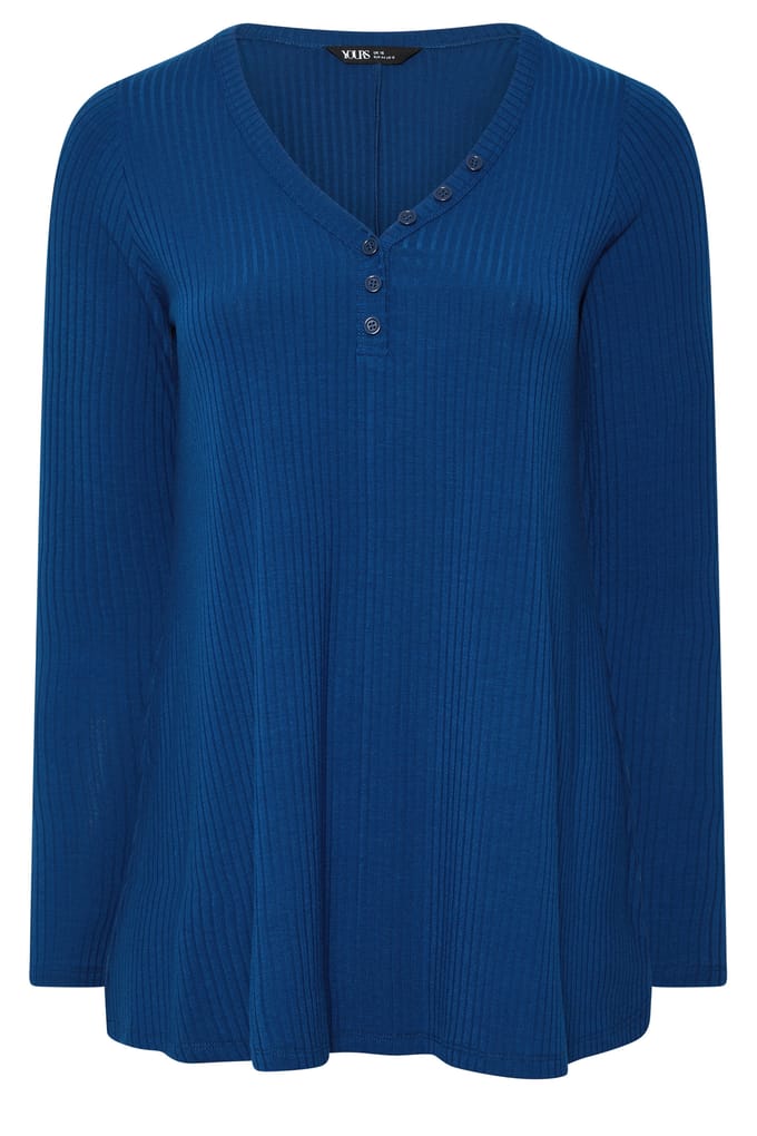 Yours Blauwe Henley Geribbelde Swingtop Size 42