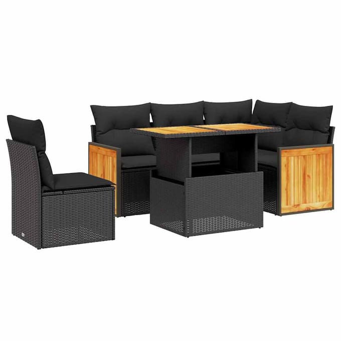 vidaXL - 6-delige - Loungeset - met - kussens - poly - rattan - zwart