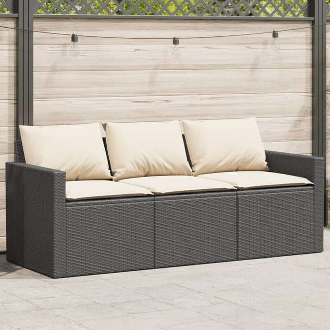 vidaXL - Tuinbank - 3-zits - met - kussens - poly - rattan - zwart