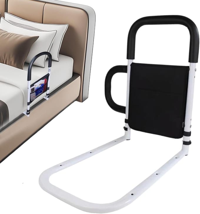 Bedhek met Opbergvak - Bedbeugel Steunbeugel - Veilig Opstaan - Antislip Greep - 32 cm - Wit