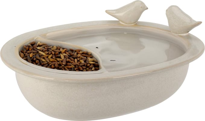 Pro Garden Vogelbad/voederschaal - wit - keramiek - D20 x H8 cm - drinkschaal voor tuinvogels