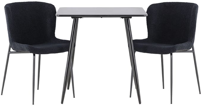 Polar eethoek tafel 75x75cm en 2 teddy stoelen zwart.