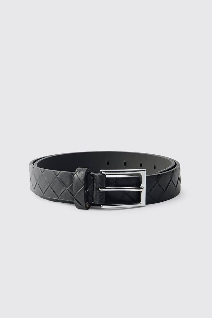 PU Diamant Geëmbosseerde Riem | Black | Size Large