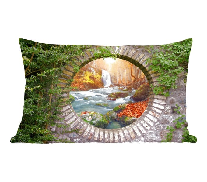 Sierkussens - Kussentjes Woonkamer - 60x40 cm - Herfst - Waterval - Natuur - Doorkijk