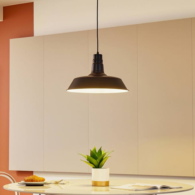 Lindby - hanglamp - 1licht - Metaal - H: 10.5 cm - E27 - zwart, wit