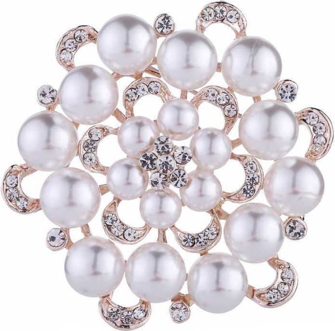Fako Bijoux® - Broche - Bloem - Parel - XL - 50x56mm - Rosé Goudkleurig