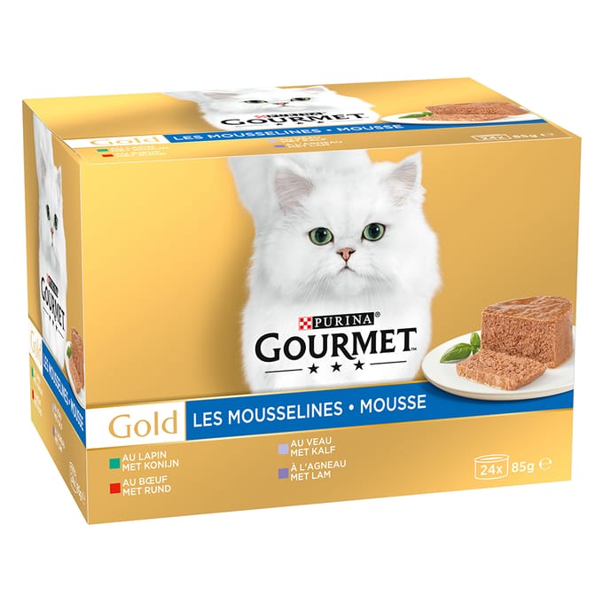 Gourmet Gold Mousse Rund - Konijn - Kalfsvlees - Lam 24 x 85 gr