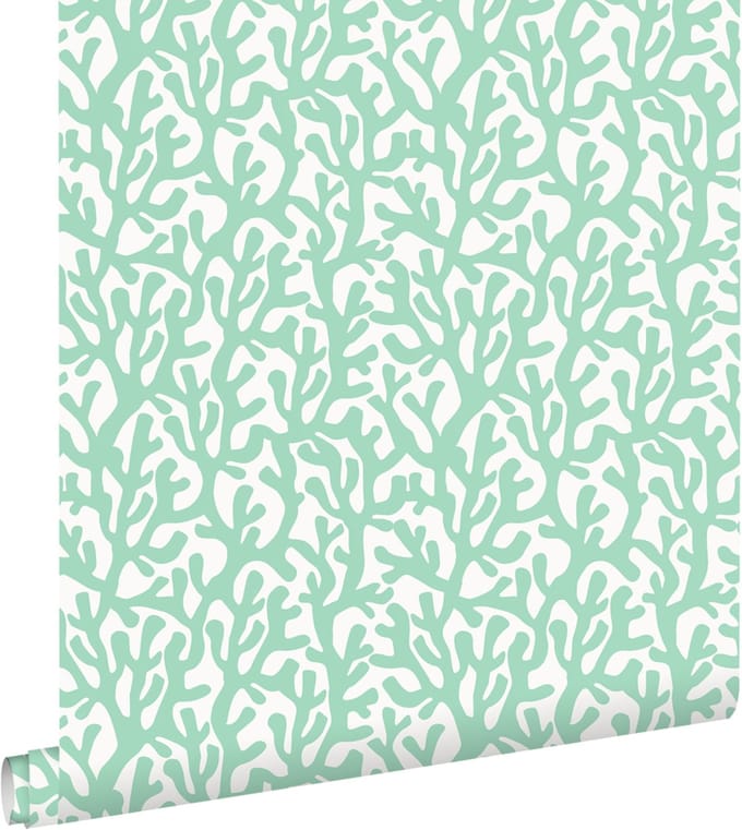 ESTAhome behang koraal mintgroen en wit - 50 x 900 cm - 131012