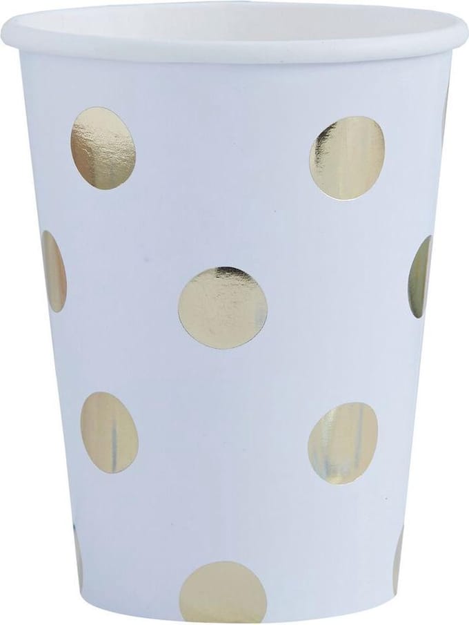 Papieren bekertjes - Polka dot goud (8 stuks)