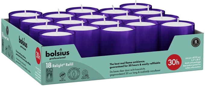 Bolsius Horeca Relight Navullingen 64/52 Paars (18 stuks)