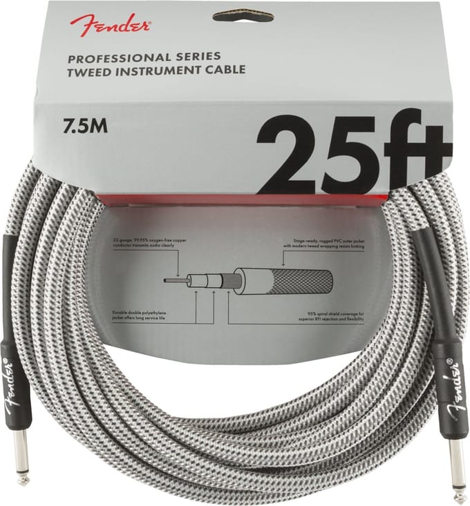 Fender Professional Series Instrument Cable 7.5m (White Tweed) - Instrumentenkabel