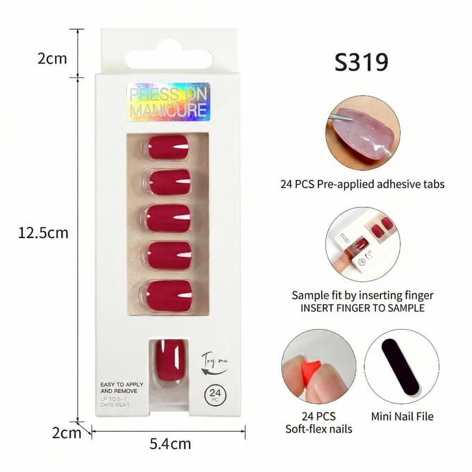 Kunstnagels - Press On Nails - 24 stuks - Hoogglans & Herbruikbaar - Bordeaux Rood