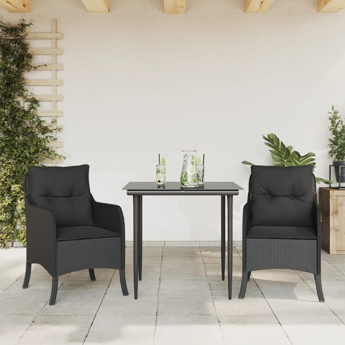 vidaXL - 3-delige - Tuinset - met - kussens - poly - rattan - zwart