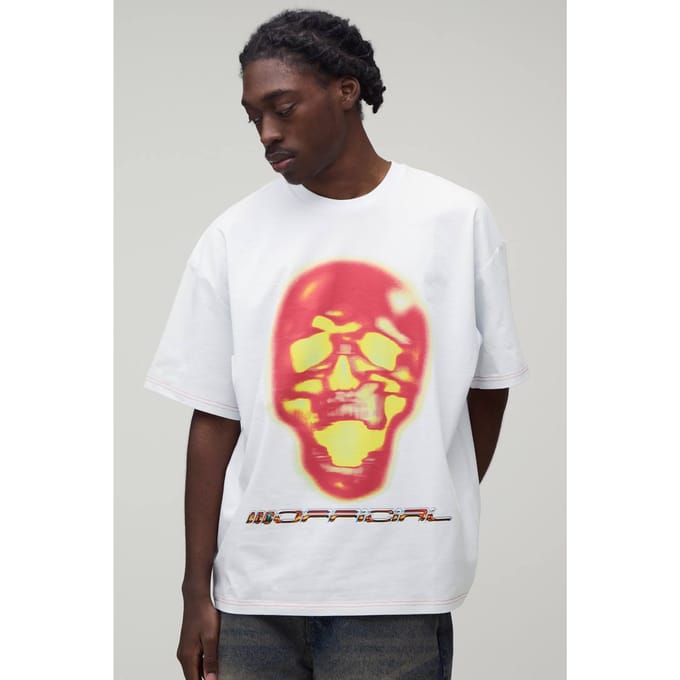Afterlight Skelet Bedrukt T-shirt Met Korte Mouwen | White | Size Medium