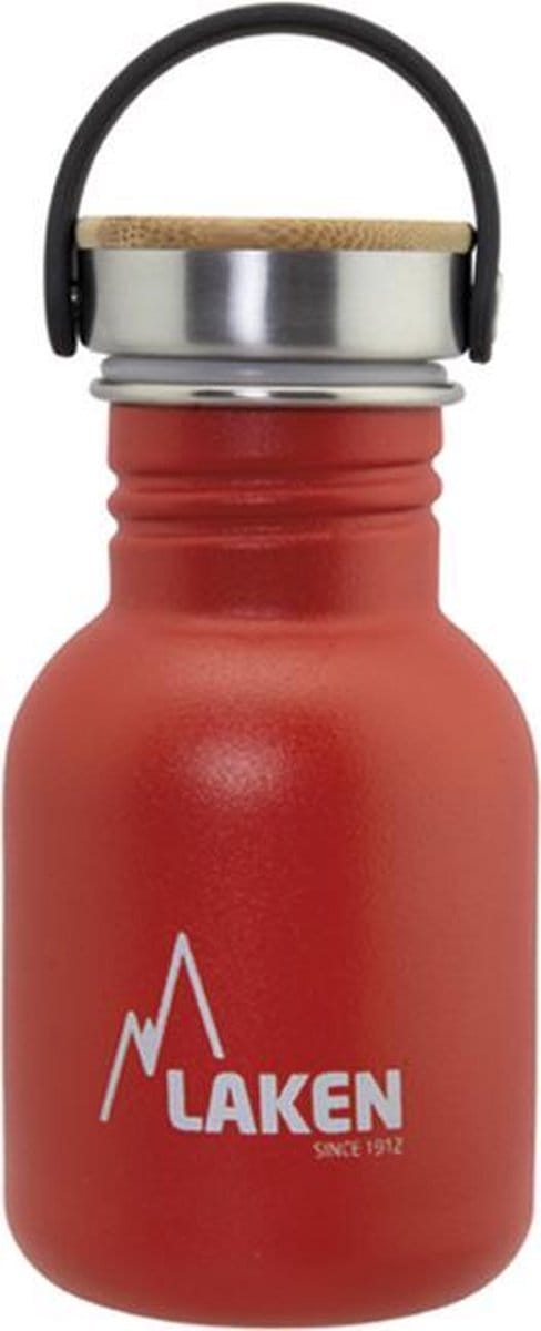 RVS fles 0,35L Basic Steel Bottle Rood - Bamboo Cap - Laken - roestvrij staal - waterfles - drinkfles
