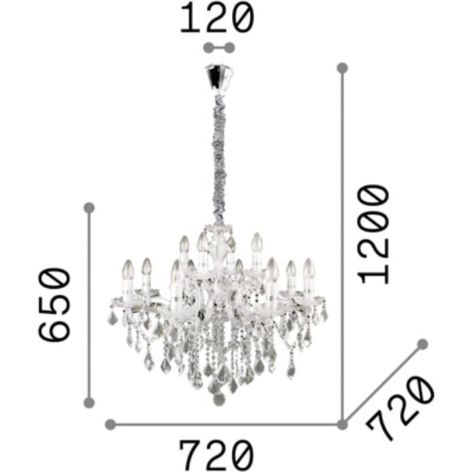 Ideal Lux kroonluchter Florian chroomkleurig, kristal, 12flg.