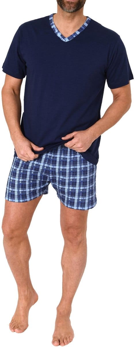 Normann herenpyjamashort met korte mouwen in geruite look
