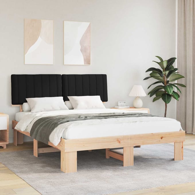 vidaXL - Bedframe - met - Gevoerde - Hoofdbord - Zwart - 150 - x - 200 - cm